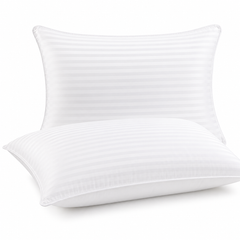 Pack of two white striped bed pillows