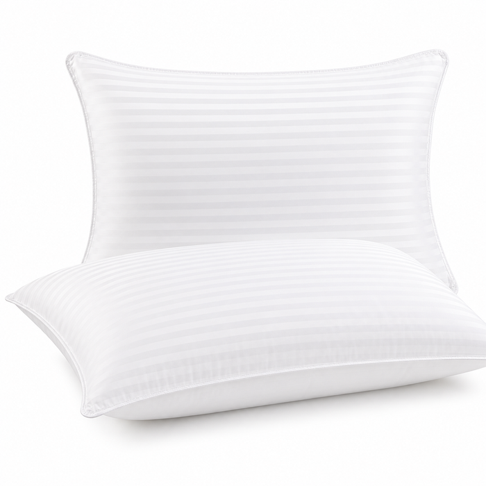 Pack of two white striped bed pillows