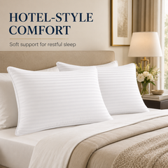 Pack of two white striped bed pillows