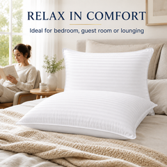Pack of two white striped bed pillows