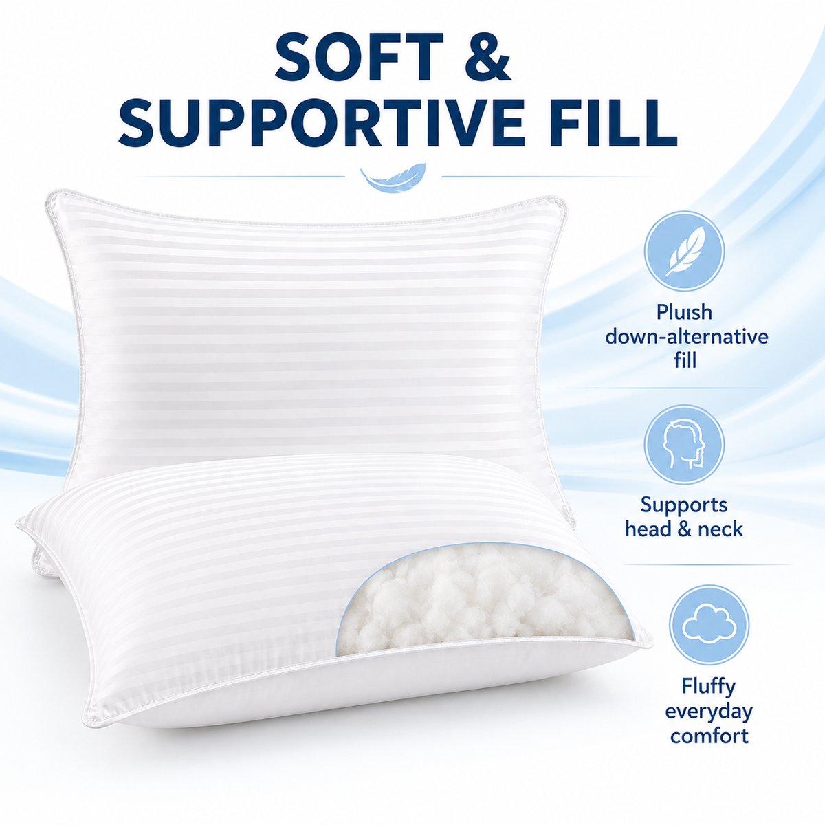 Pack of two white striped bed pillows