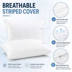 Pack of two white striped bed pillows
