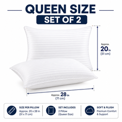 Pack of two white striped bed pillows