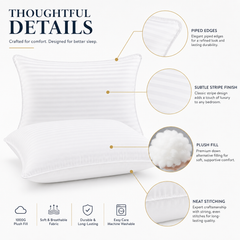 Pack of two white striped bed pillows