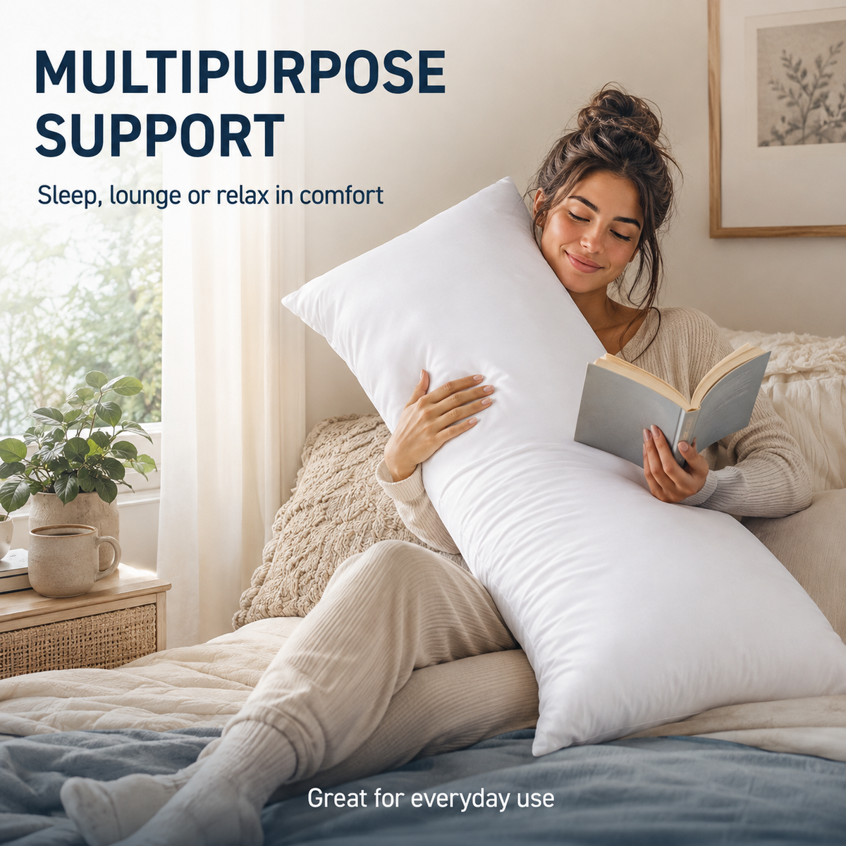 White full-length body pillow, 51 × 137 cm