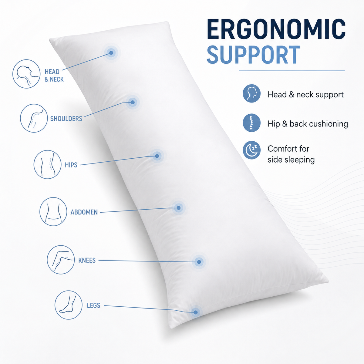 White full-length body pillow, 51 × 137 cm