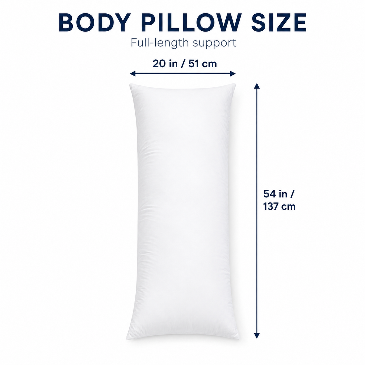 White full-length body pillow, 51 × 137 cm