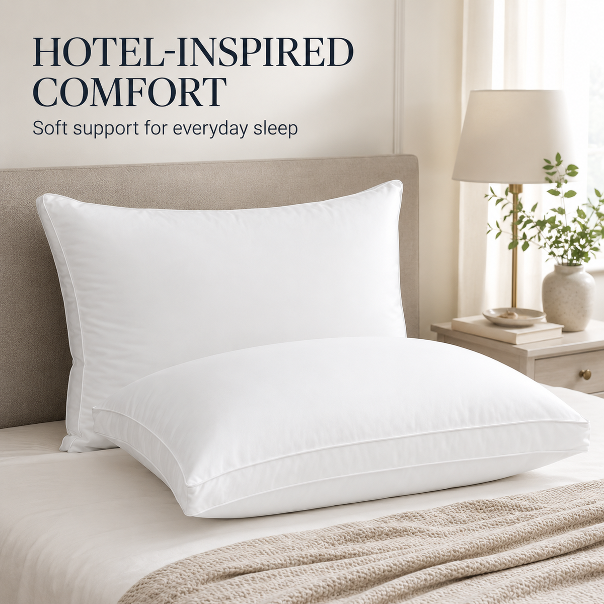 Pack of two white standard bed pillows