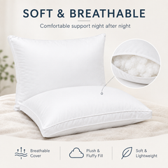 Pack of two white standard bed pillows