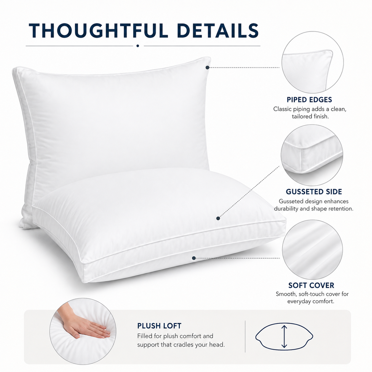 Pack of two white standard bed pillows