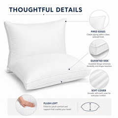 Pack of two white standard bed pillows