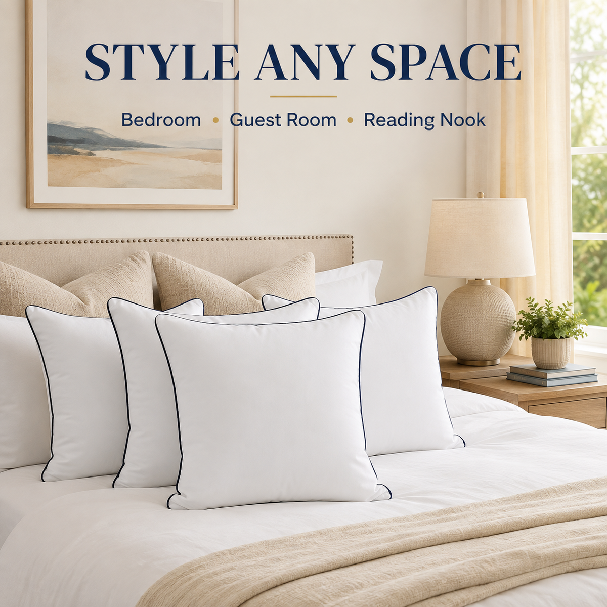 Pack of four white cushion inserts, 45 × 45 cm