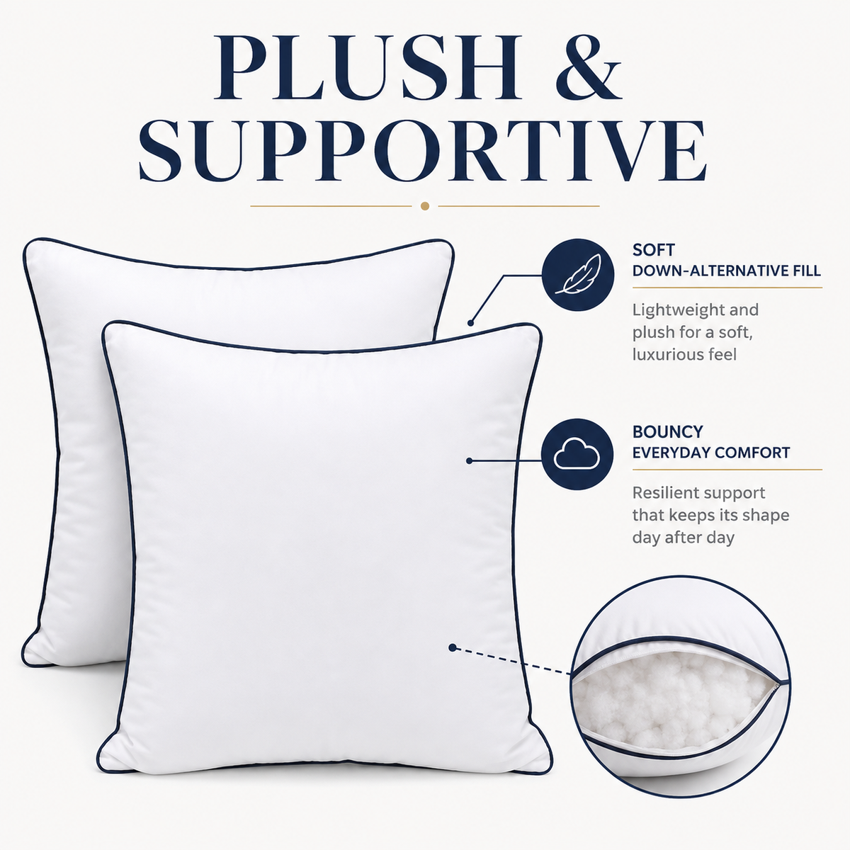 Pack of four white cushion inserts, 45 × 45 cm