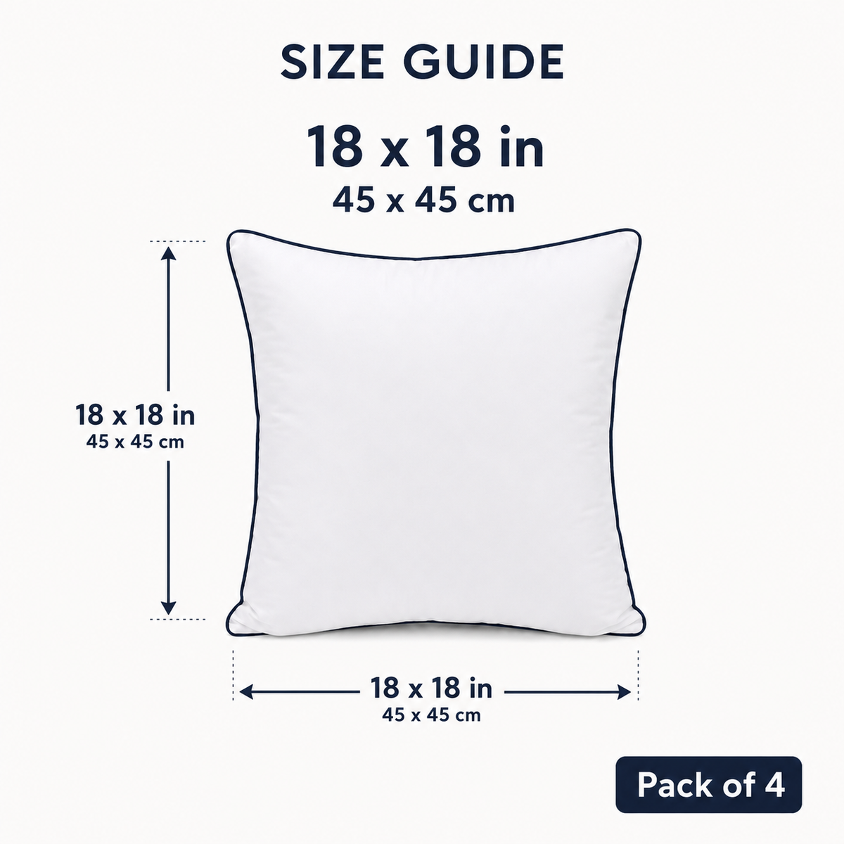 Pack of four white cushion inserts, 45 × 45 cm