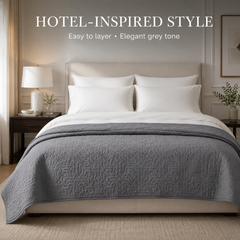 Grey lightweight quilted bedspread, 230 × 250 cm