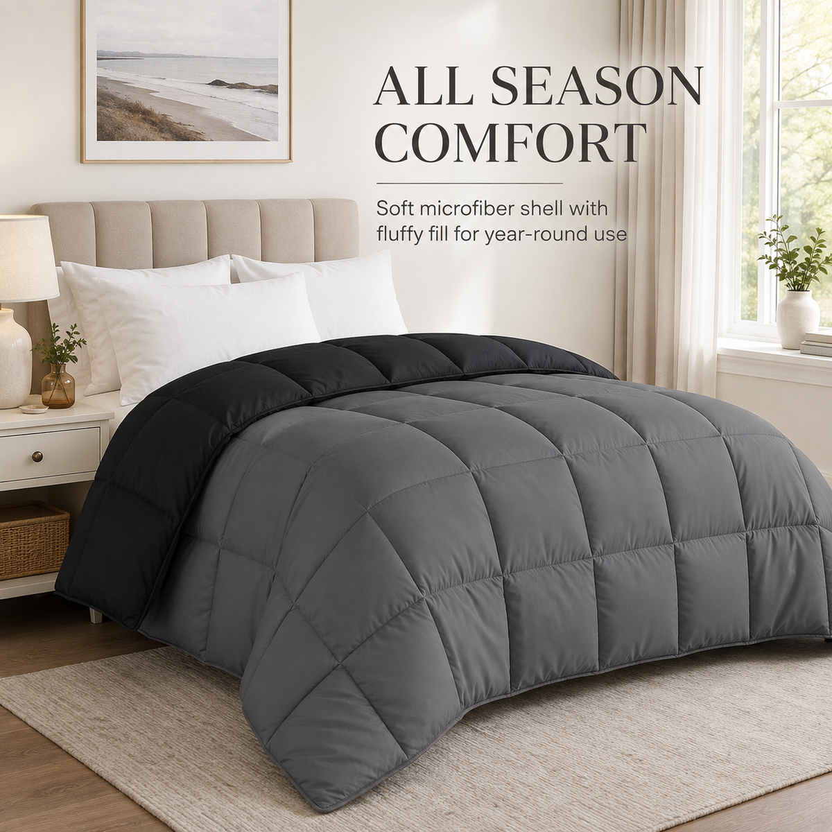Charcoal and black reversible king duvet, 229 × 259 cm