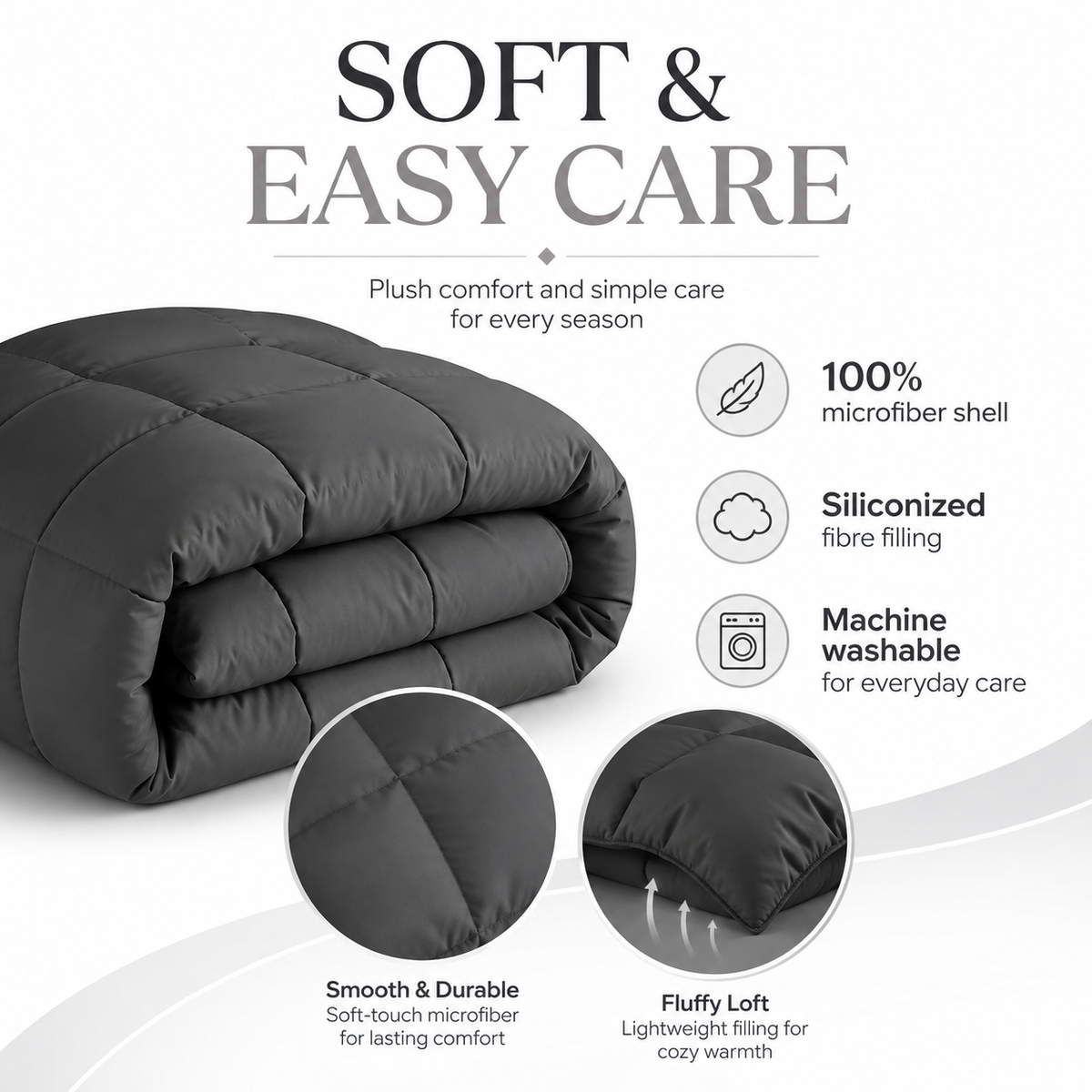 Charcoal and black reversible king duvet, 229 × 259 cm