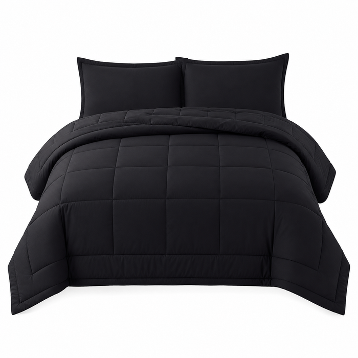 Black 3-piece comforter set with two pillowcases
