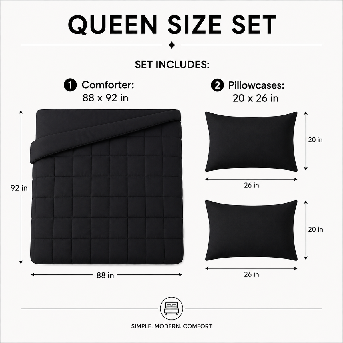 Black 3-piece comforter set with two pillowcases