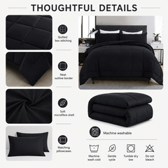Black 3-piece comforter set with two pillowcases