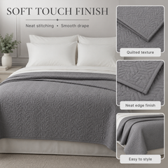 Grey lightweight quilted bedspread, 230 × 250 cm