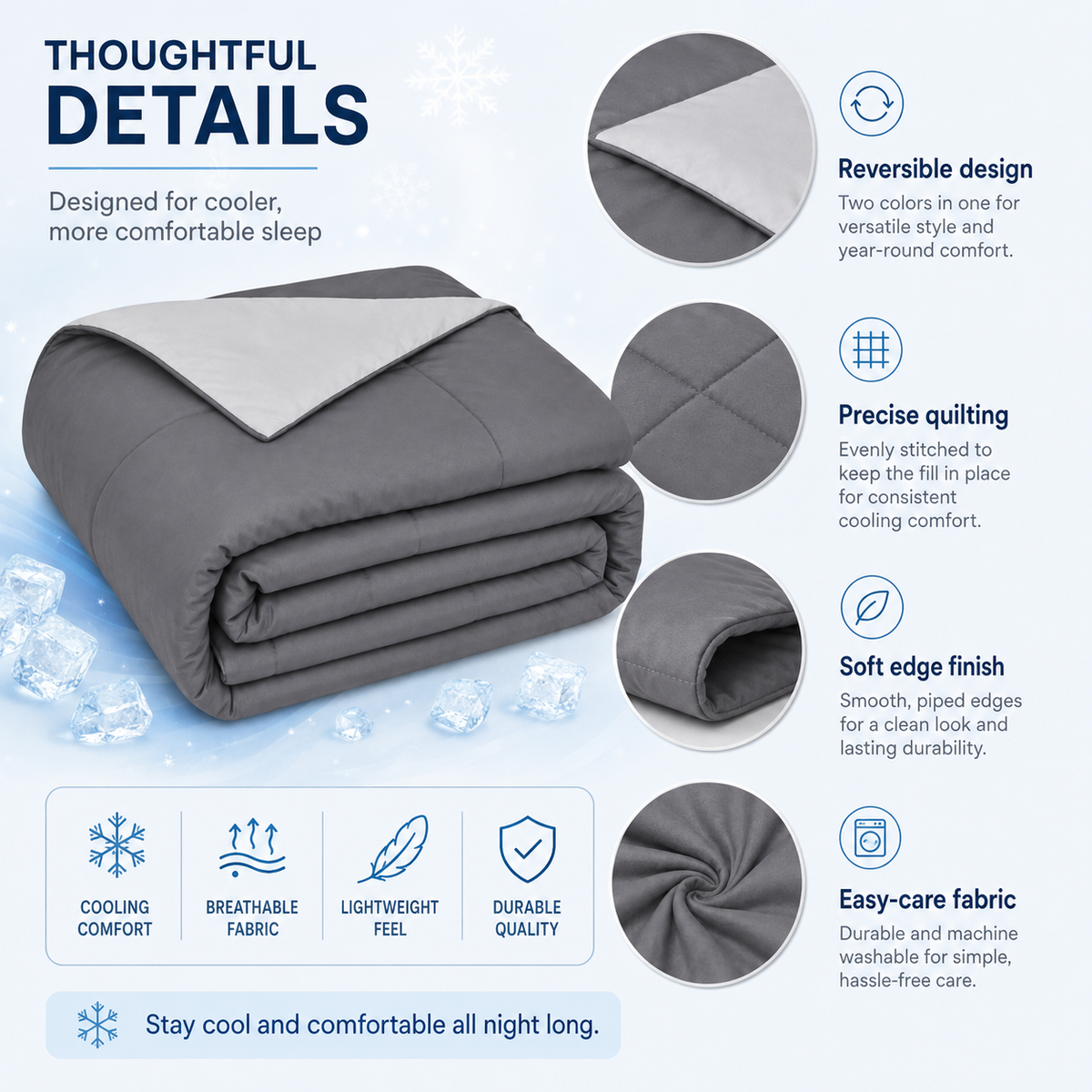 Grey double-sided cooling comforter