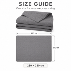 Grey lightweight quilted bedspread, 230 × 250 cm