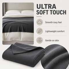 Charcoal grey soft-touch bed blanket, 230 × 250 cm