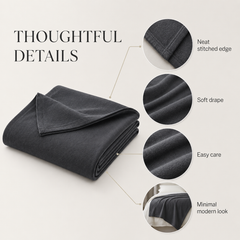Charcoal grey soft-touch bed blanket, 230 × 250 cm