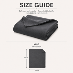 Charcoal grey soft-touch bed blanket, 230 × 250 cm