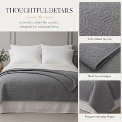 Grey lightweight quilted bedspread, 230 × 250 cm