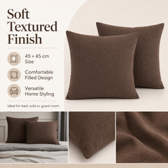 Set of two brown filled cushions, 45 × 45 cm