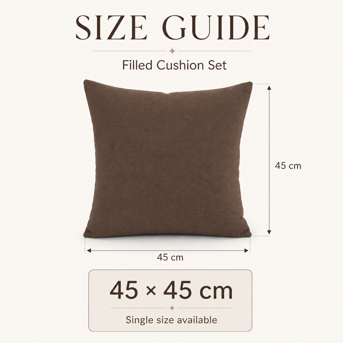 Set of two brown filled cushions, 45 × 45 cm