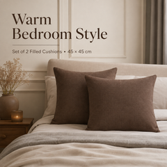 Set of two brown filled cushions, 45 × 45 cm