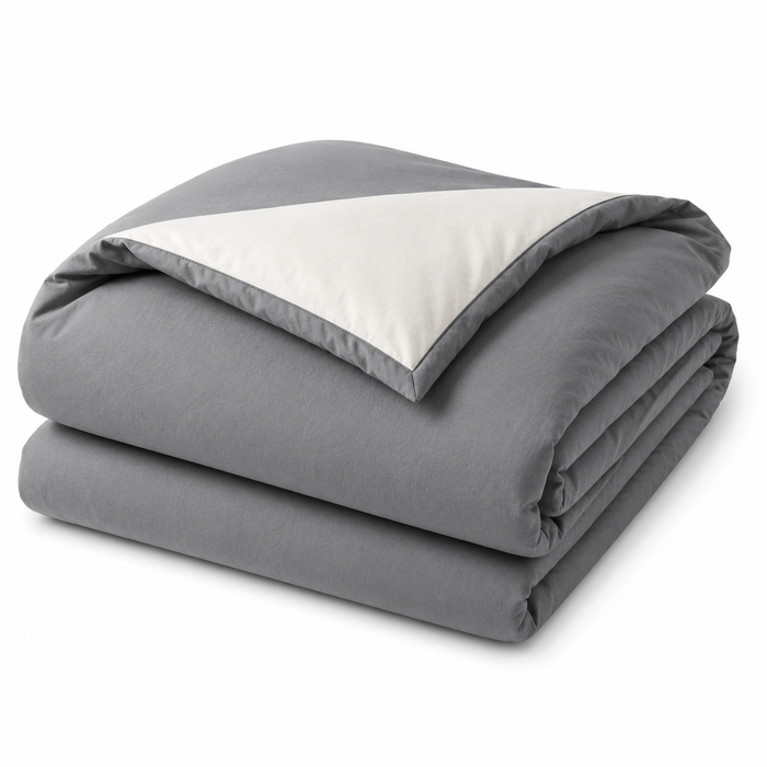 Grey and ivory reversible comforter, 230 × 250 cm