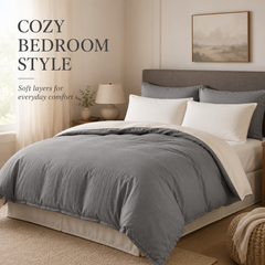 Grey and ivory reversible comforter, 230 × 250 cm