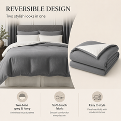 Grey and ivory reversible comforter, 230 × 250 cm