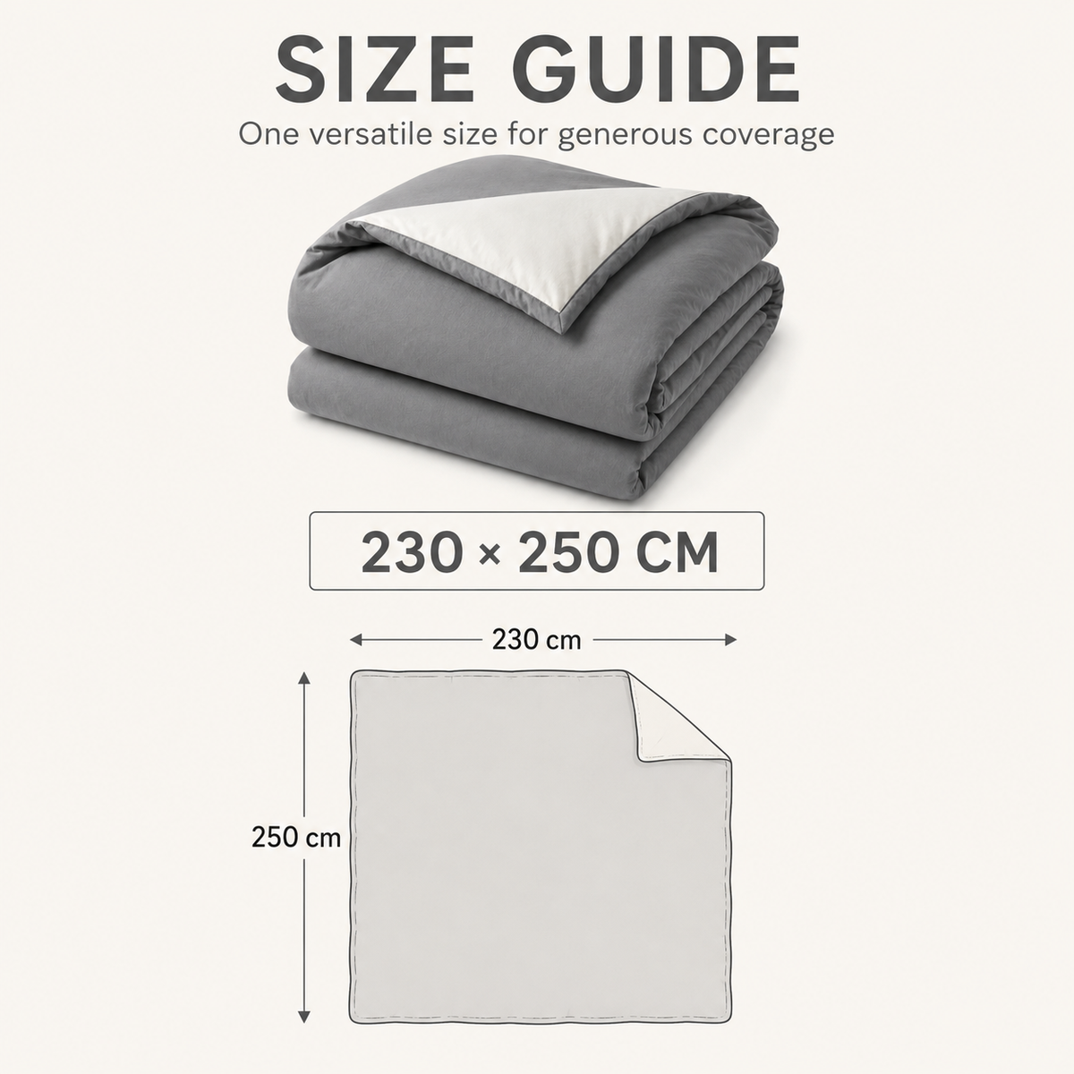 Grey and ivory reversible comforter, 230 × 250 cm