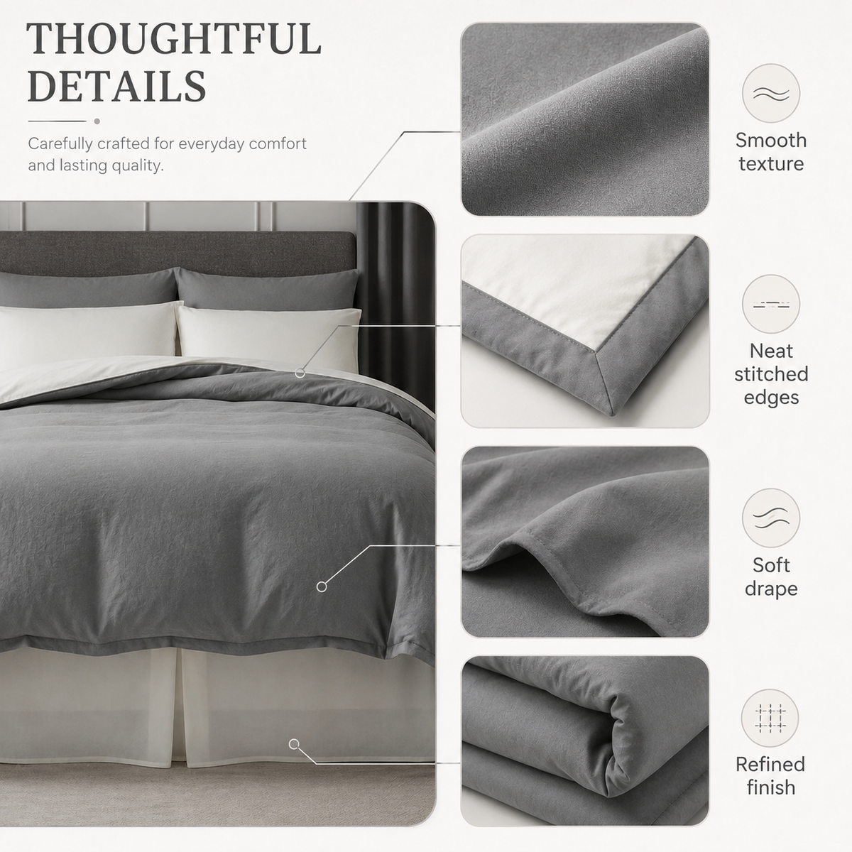 Grey and ivory reversible comforter, 230 × 250 cm